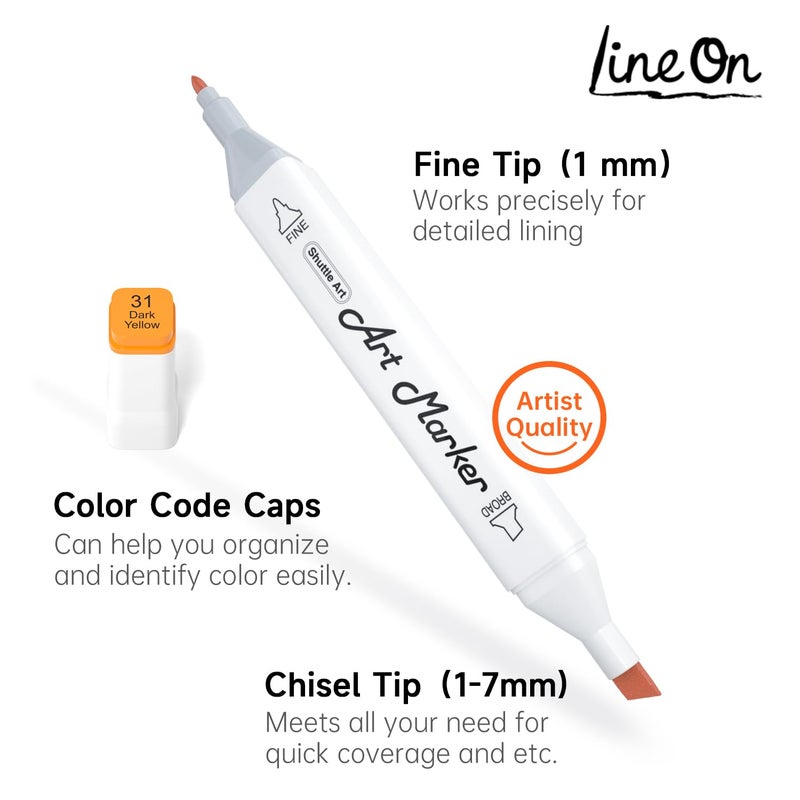 Lineon 172 Colors Alcohol Based Dual Tip Art Markers, 171+1 Blender Permanent Marker Pens Plus 1 Marker Pad 1 Case Perfect for Kids Adult Artist Coloring Books Drawing Sketching and Card Making - Image 3